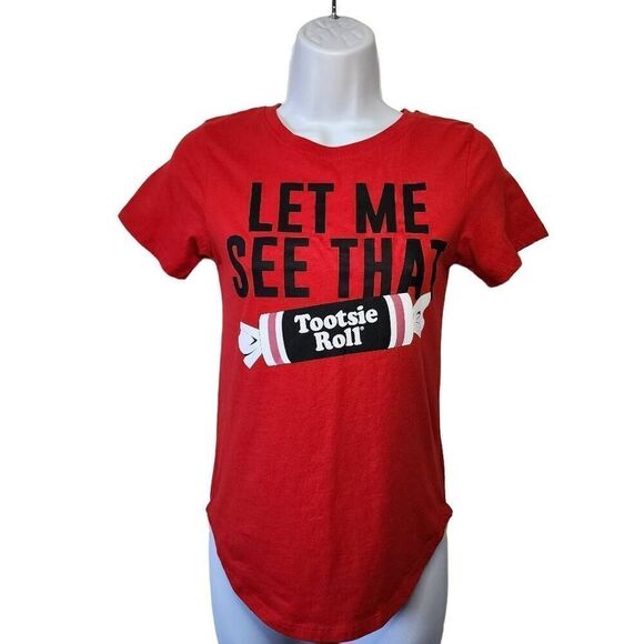 Tootsie Roll Women Tops, Red Short Sleeve Crewneck Graphic T-Shirt, Sz XS - Picture 1 of 7
